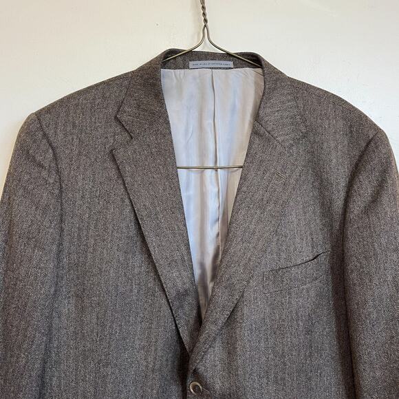 John W Nordstrom Cashmere Silk Blazer 46L Brown Herringbone 2 Button Sport Coat - Picture 4 of 11